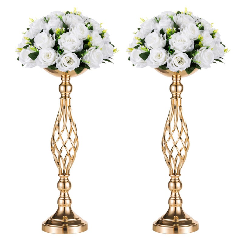 NUPTIO 2 Pcs Versatile Metal Flower Arrangement & Candle Holder Stand Set for Wedding Party Dinner Centerpiece Event Restaurant Hotel Decoration (Gold, 2 x M) - Image 1